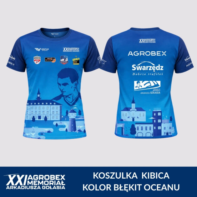 Koszulka kibica XXI Agrobex Memoriału Arkadiusza Gołasia kolor błękit oceanu