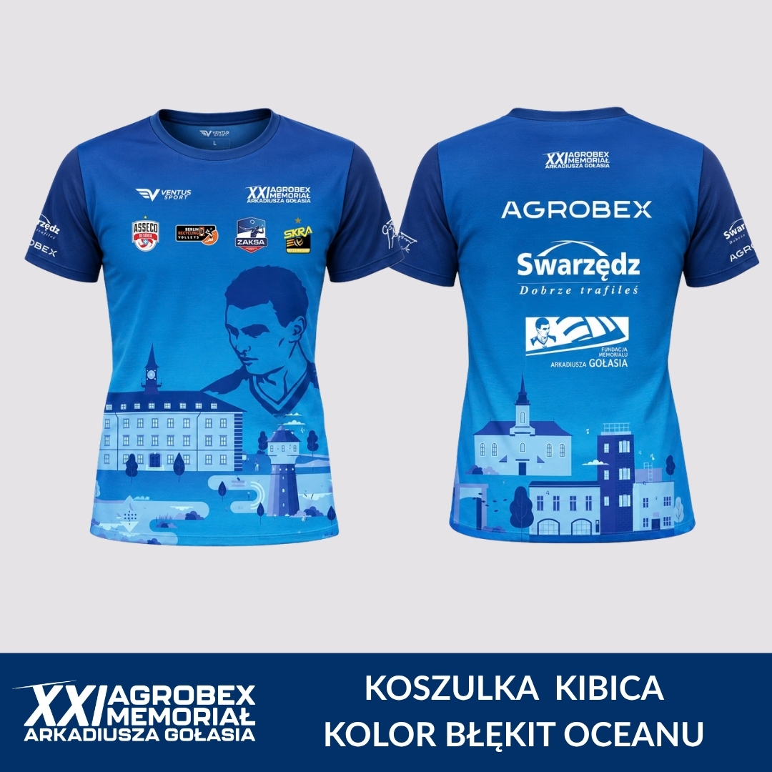 Koszulka kibica XXI Agrobex Memoriału Arkadiusza Gołasia kolor błękit oceanu